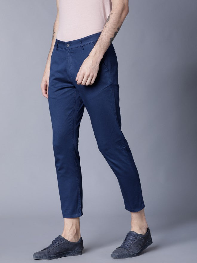 Men Blue Tapered Fit Solid Chinos - Blue - Image 4