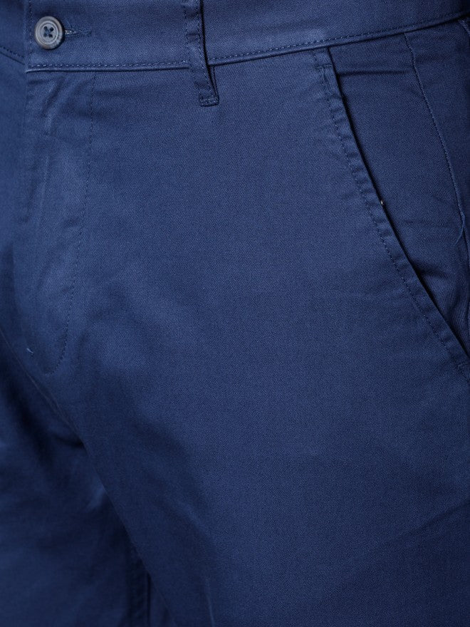 Men Blue Tapered Fit Solid Chinos - Blue - Image 5