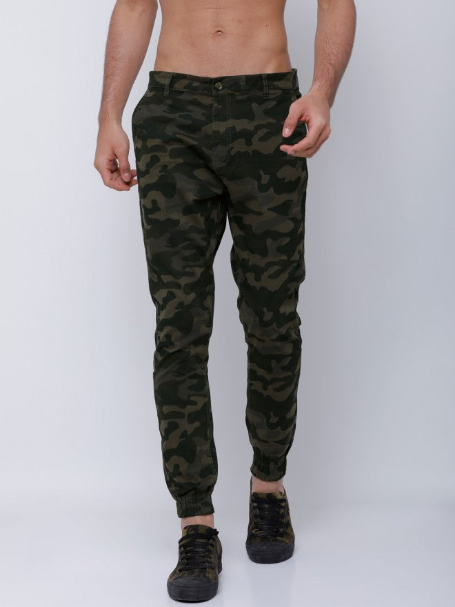 Olive Casual Printed Slim Fit Trousers - Olive - Image 2