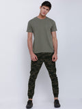 Olive Casual Printed Slim Fit Trousers - Olive - Image 1