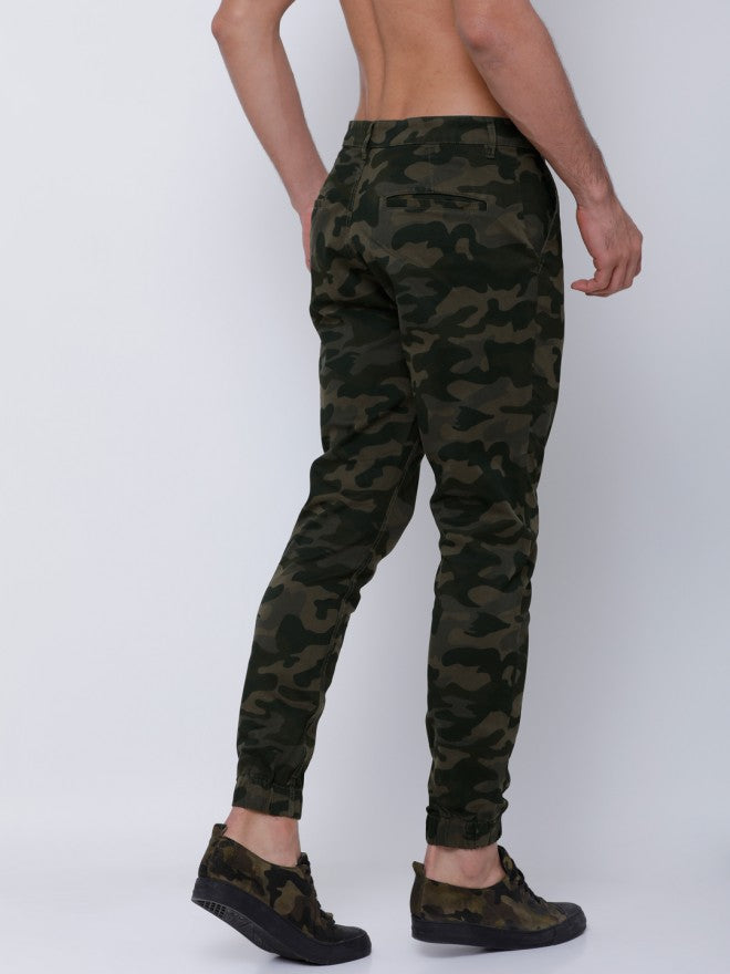 Olive Casual Printed Slim Fit Trousers - Olive - Image 3