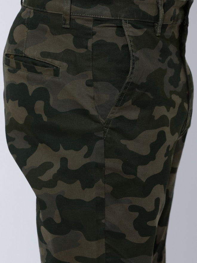 Olive Casual Printed Slim Fit Trousers - Olive - Image 5
