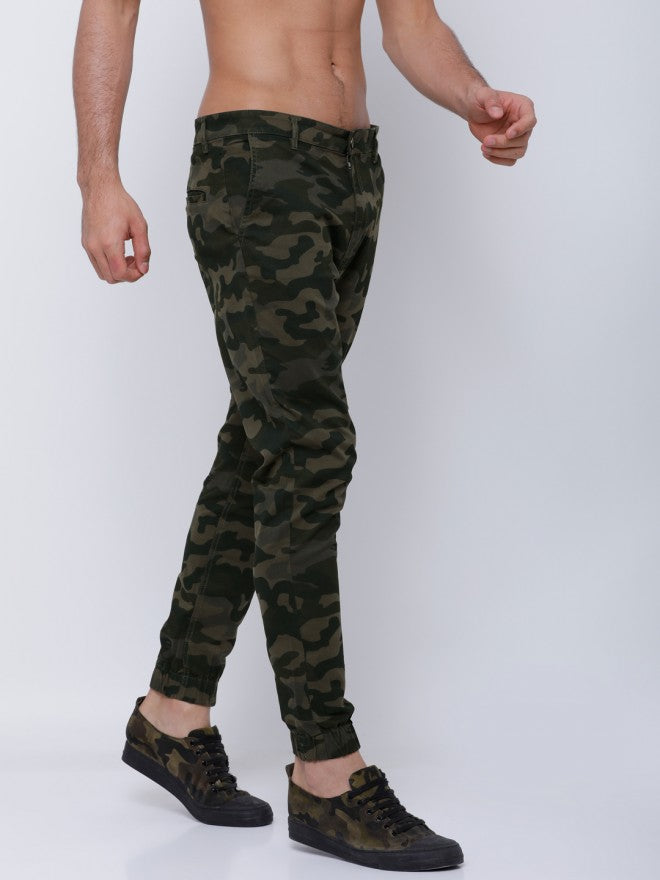 Olive Casual Printed Slim Fit Trousers - Olive - Image 6