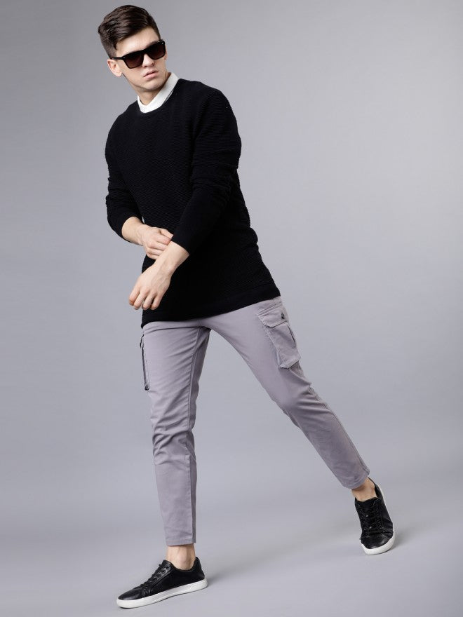 Men Grey Slim Fit Solid Cargos - Grey - Image 1