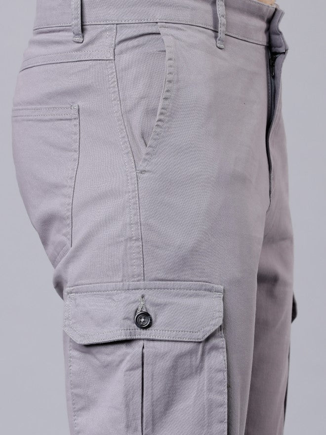 Men Grey Slim Fit Solid Cargos - Grey - Image 5
