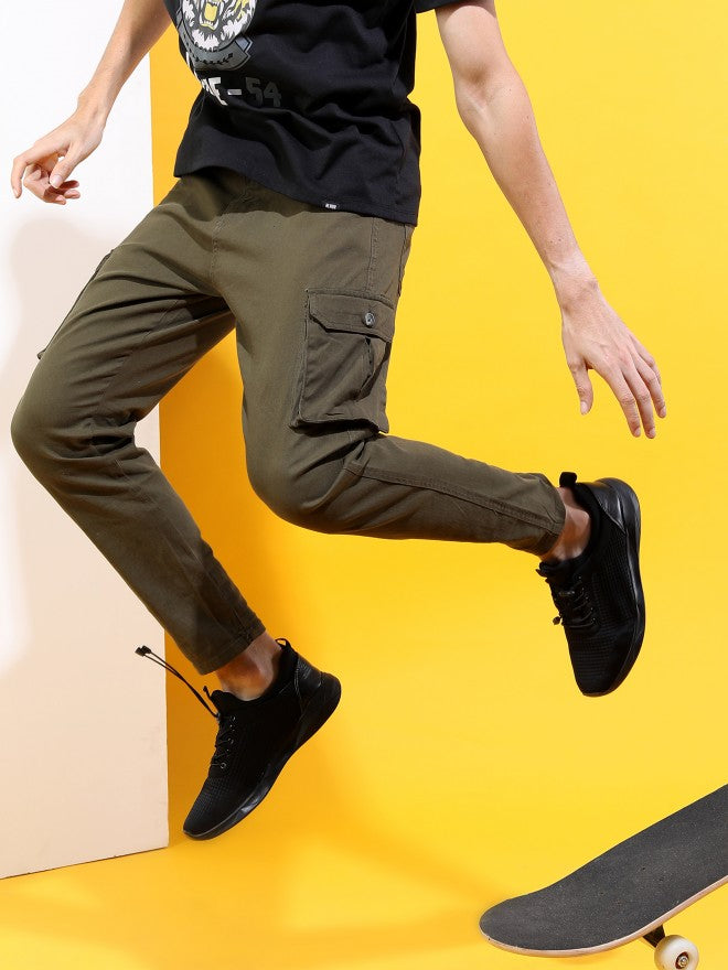 Highlander Men Light Olive Slim Fit Cargos - Olive - Image 1