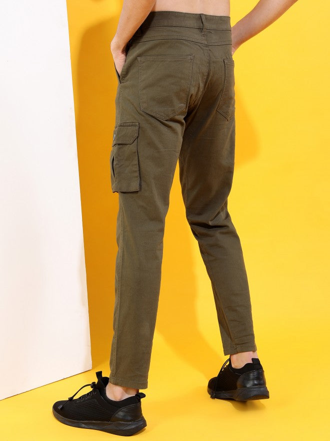 Highlander Men Light Olive Slim Fit Cargos - Olive - Image 3