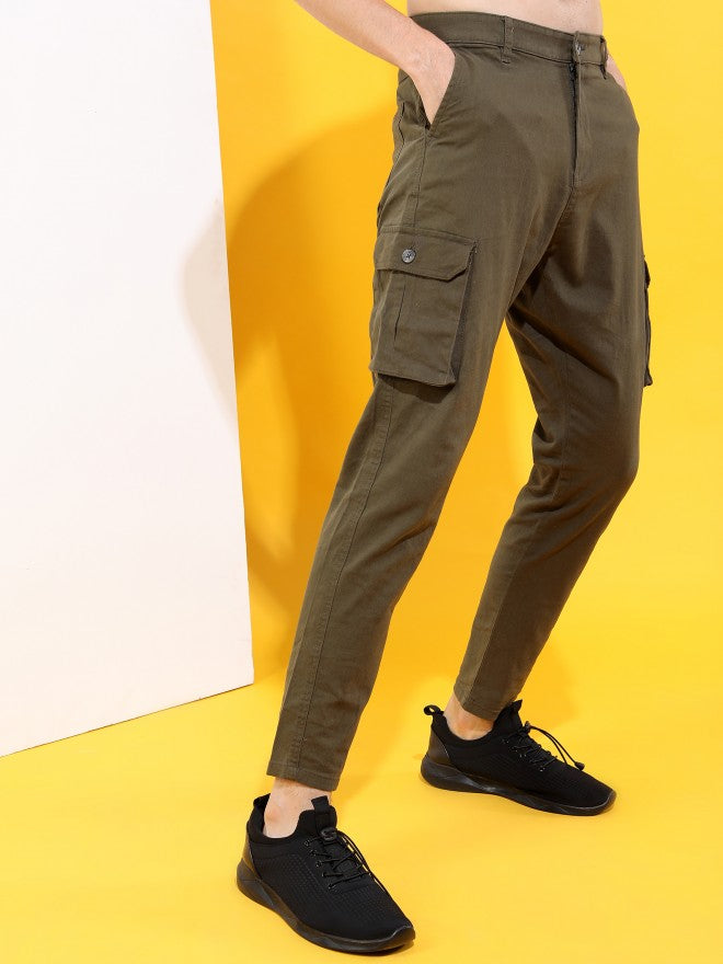 Highlander Men Light Olive Slim Fit Cargos - Olive - Image 6