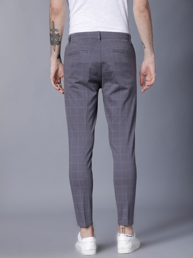 Grey Casual Checked Slim Fit Trousers - Grey - Image 3