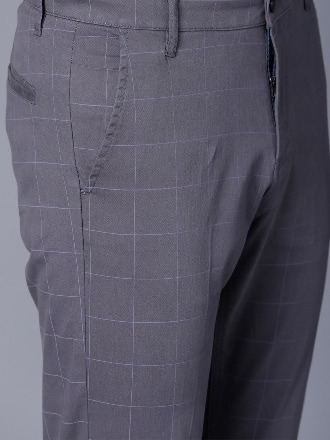 Grey Casual Checked Slim Fit Trousers - Grey - Image 5