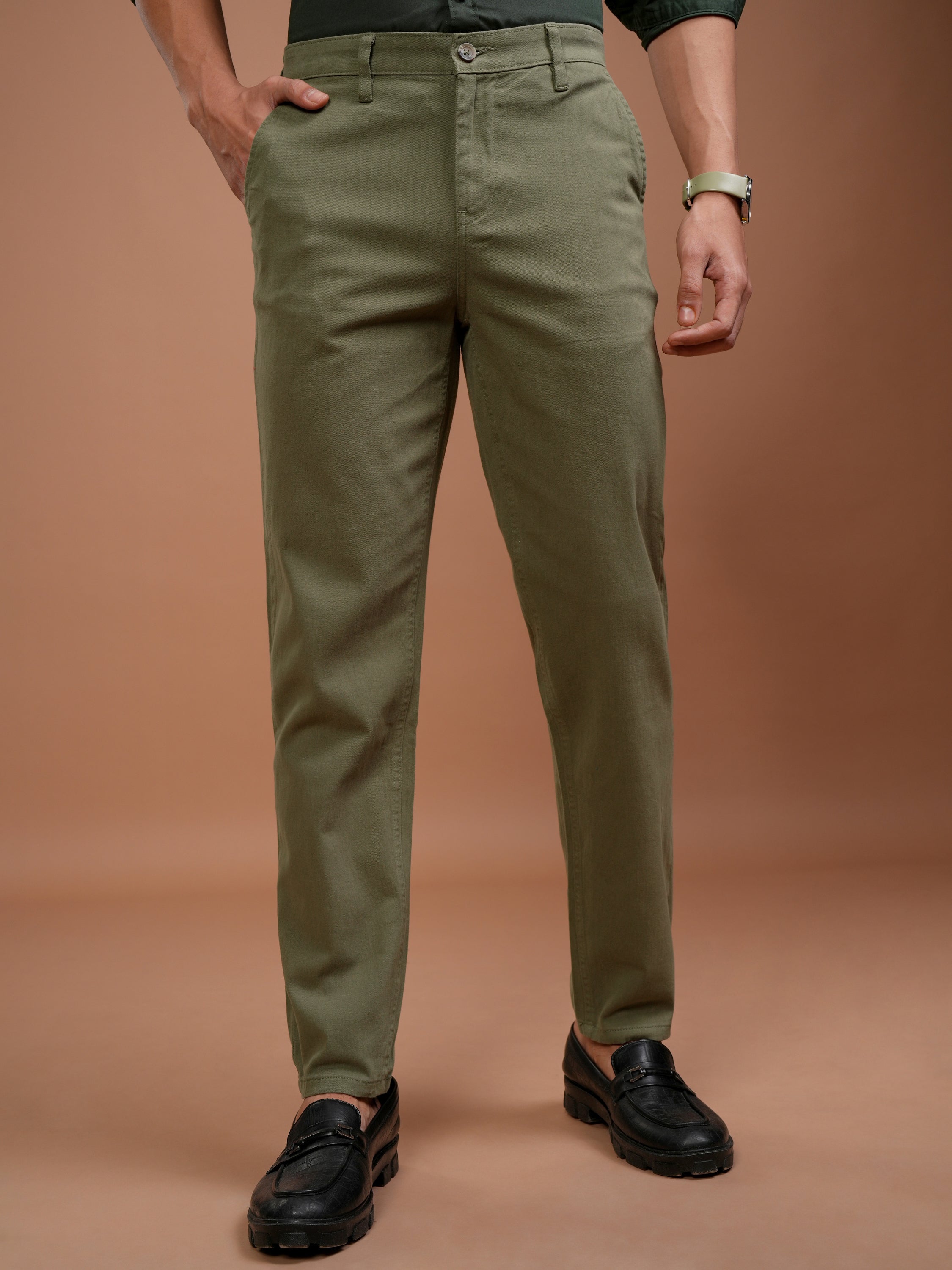 Highlander Men Capulet Olive Tapered Fit Chinos - Olive - Image 1