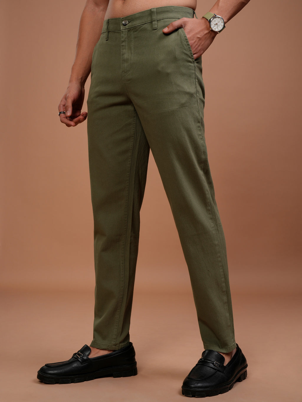 Highlander Men Capulet Olive Tapered Fit Chinos - Olive - Image 4