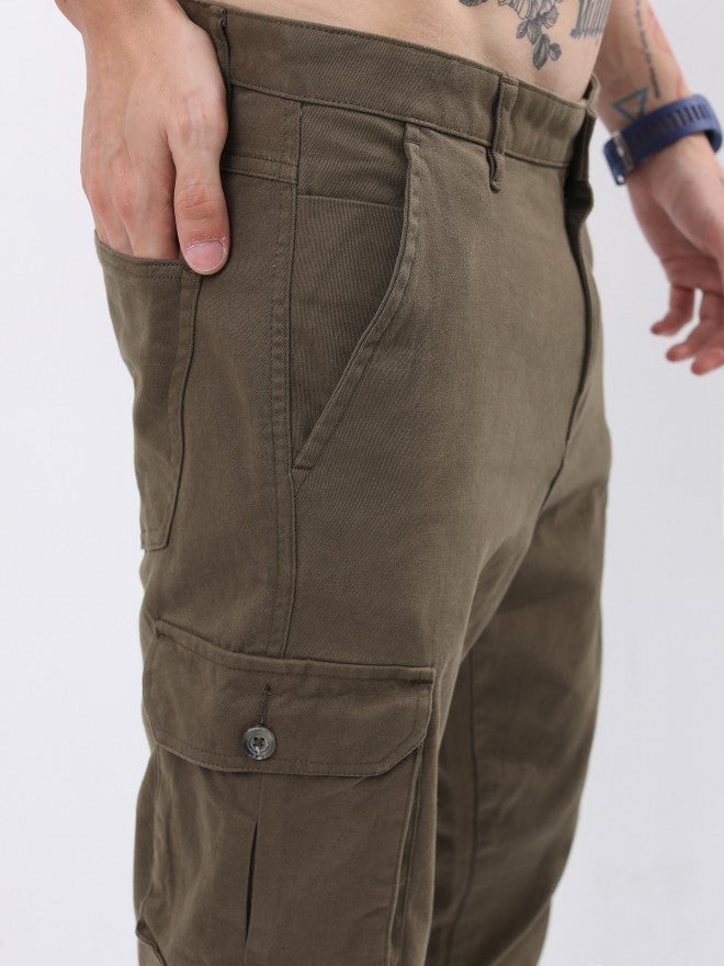 Highlander Men Olive Slim Fit Solid Cargo - Olive - Image 5