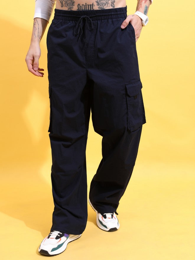 Highlander Men Navy Loose Fit Solid Cargo jogger - Navy Blue - Image 1