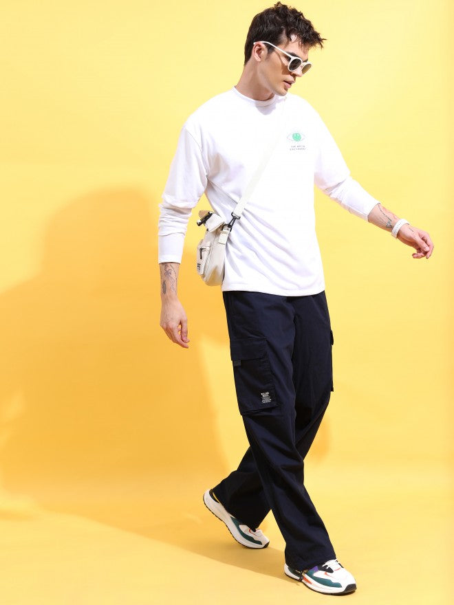 Highlander Men Navy Loose Fit Solid Cargo jogger - Navy Blue - Image 2