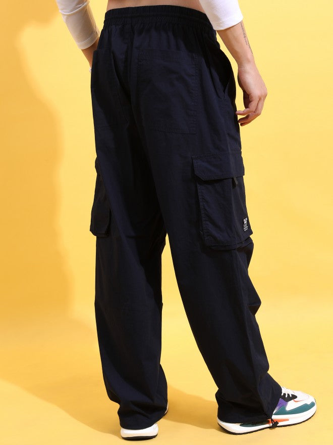 Highlander Men Navy Loose Fit Solid Cargo jogger - Navy Blue - Image 3