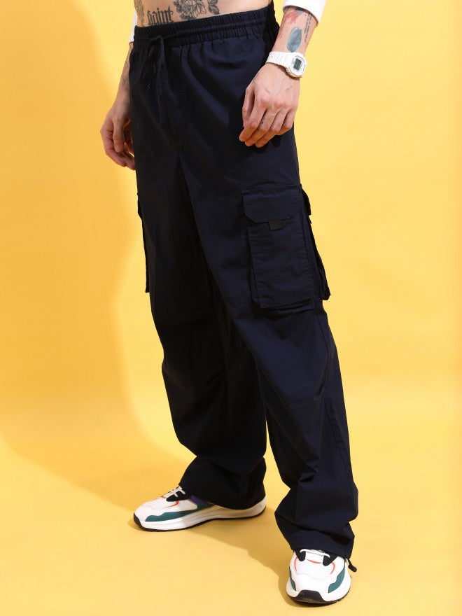 Highlander Men Navy Loose Fit Solid Cargo jogger - Navy Blue - Image 4