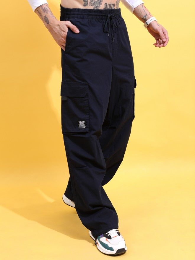 Highlander Men Navy Loose Fit Solid Cargo jogger - Navy Blue - Image 6