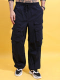 Highlander Men Navy Loose Fit Solid Cargo jogger - Navy Blue - Image 1