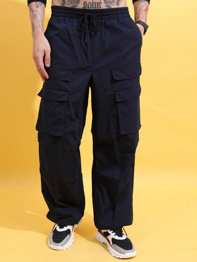 Highlander Men Navy Loose Fit Solid Cargo jogger - Navy Blue - Image 1