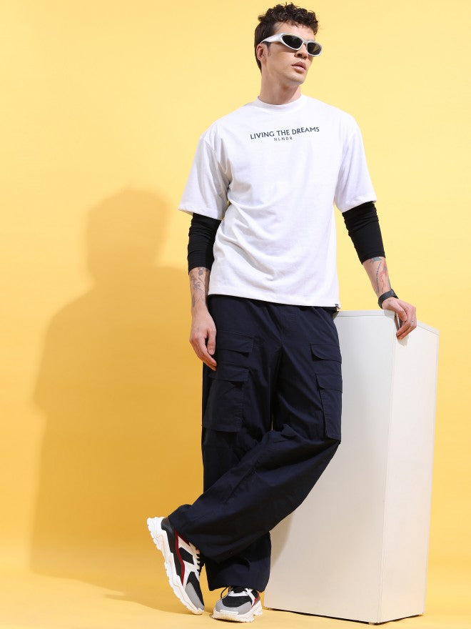 Highlander Men Navy Loose Fit Solid Cargo jogger - Navy Blue - Image 2