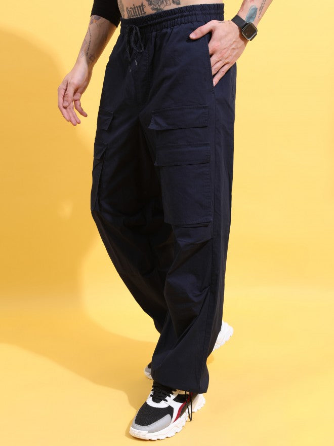Highlander Men Navy Loose Fit Solid Cargo jogger - Navy Blue - Image 4