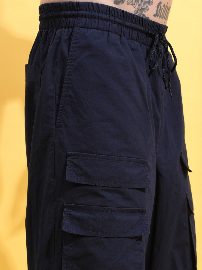 Highlander Men Navy Loose Fit Solid Cargo jogger - Navy Blue - Image 5