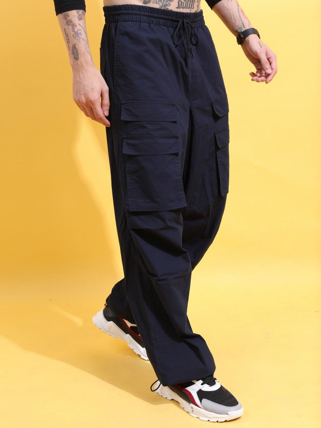 Highlander Men Navy Loose Fit Solid Cargo jogger - Navy Blue - Image 6