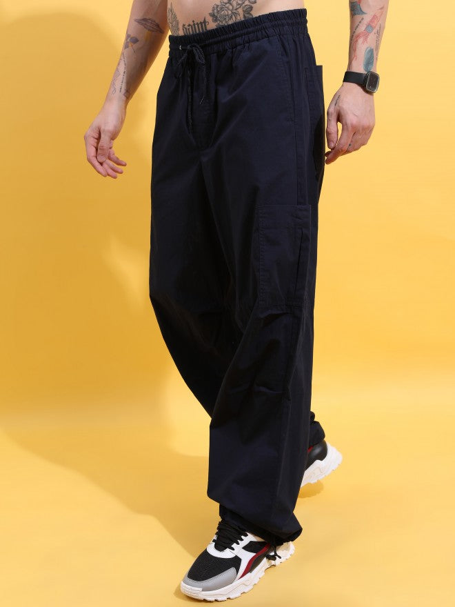 Highlander Men Navy Blue Loose Fit Solid Cargo - Navy Blue - Image 4