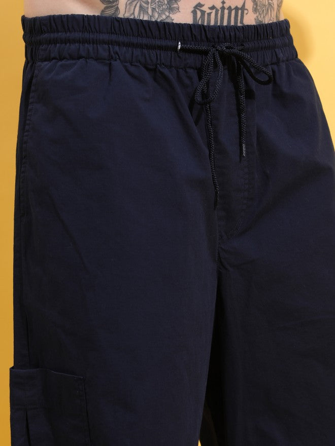 Highlander Men Navy Blue Loose Fit Solid Cargo - Navy Blue - Image 5