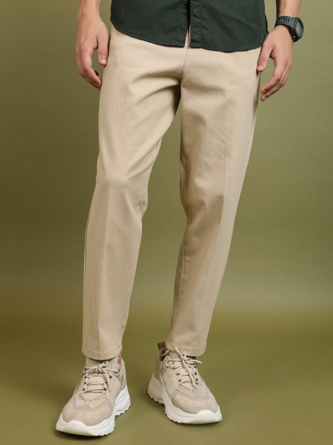 Highlander Men Beige Regular Fit Solid Casual Trouser - Beige - Image 1