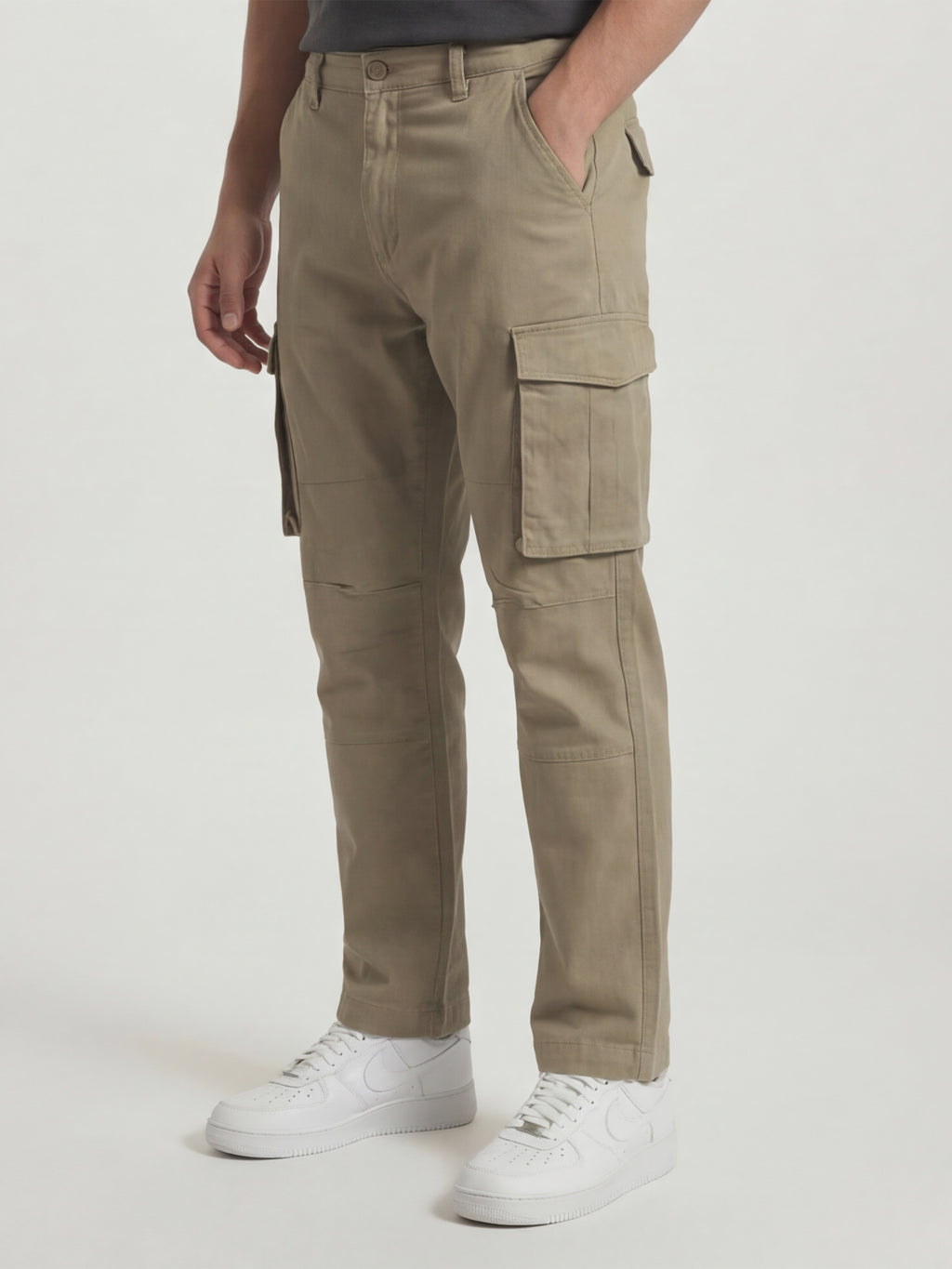 Highlander Men Khaki Straight Fit Solid Cargos - Khaki - Image 4