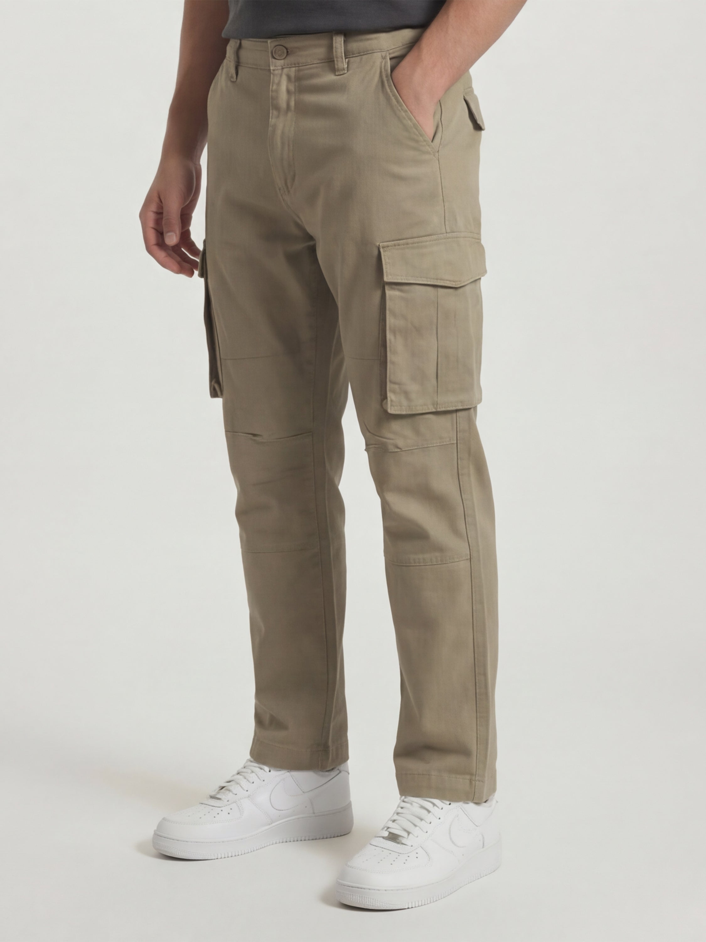 Highlander Men Khaki Straight Fit Solid Cargos - Khaki - Image 4