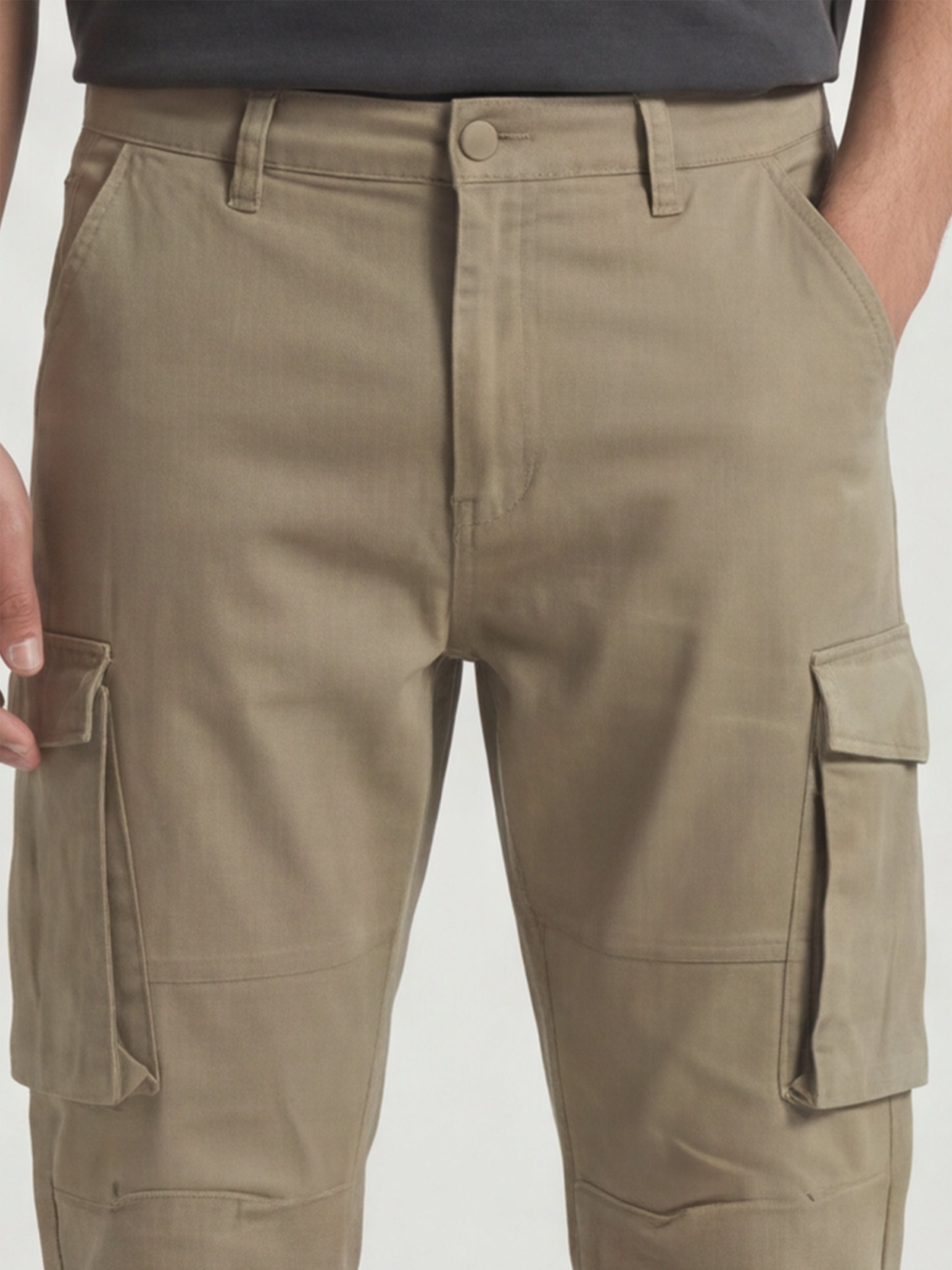Highlander Men Khaki Straight Fit Solid Cargos - Khaki - Image 5