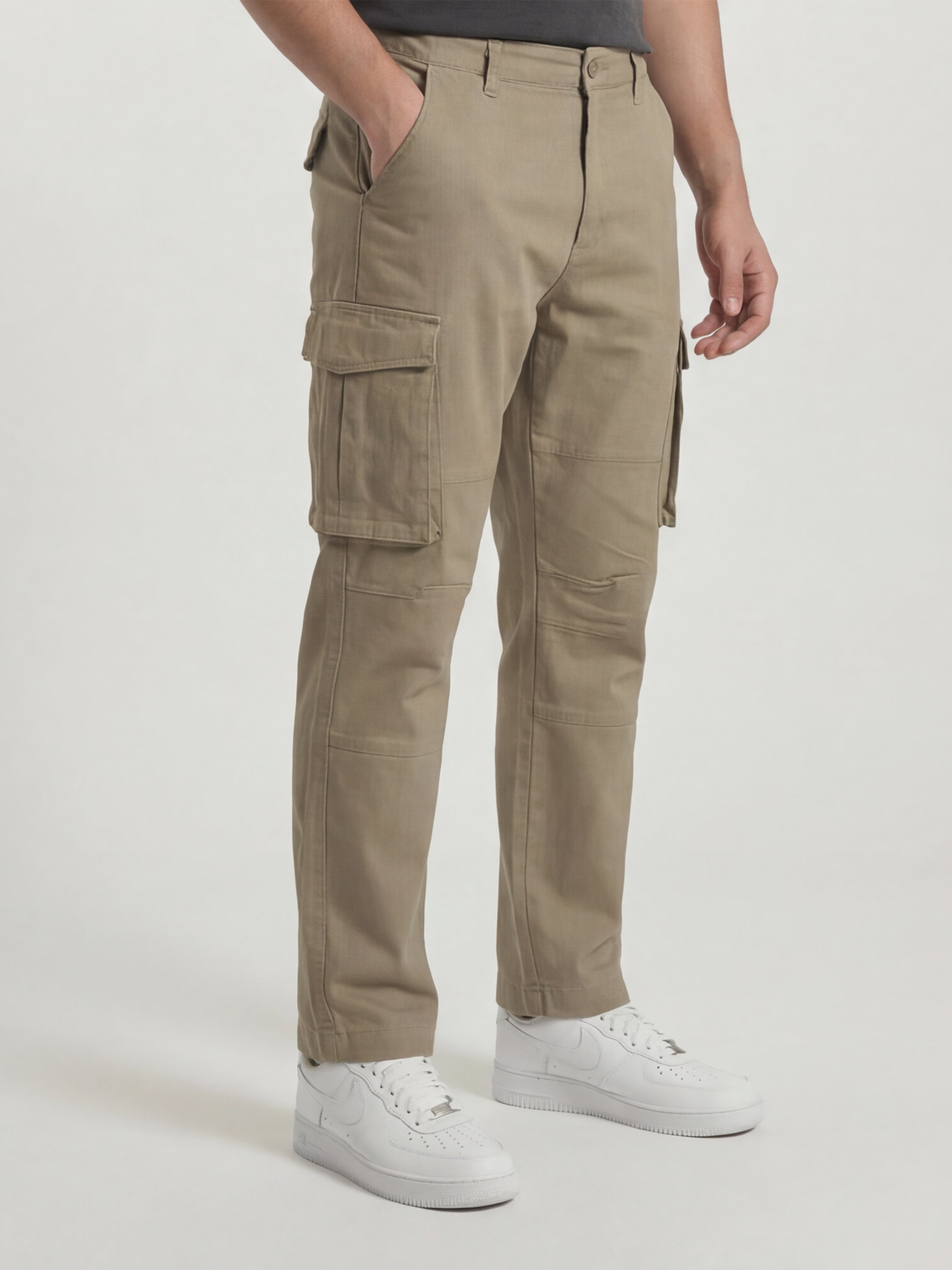 Highlander Men Khaki Straight Fit Solid Cargos - Khaki - Image 6