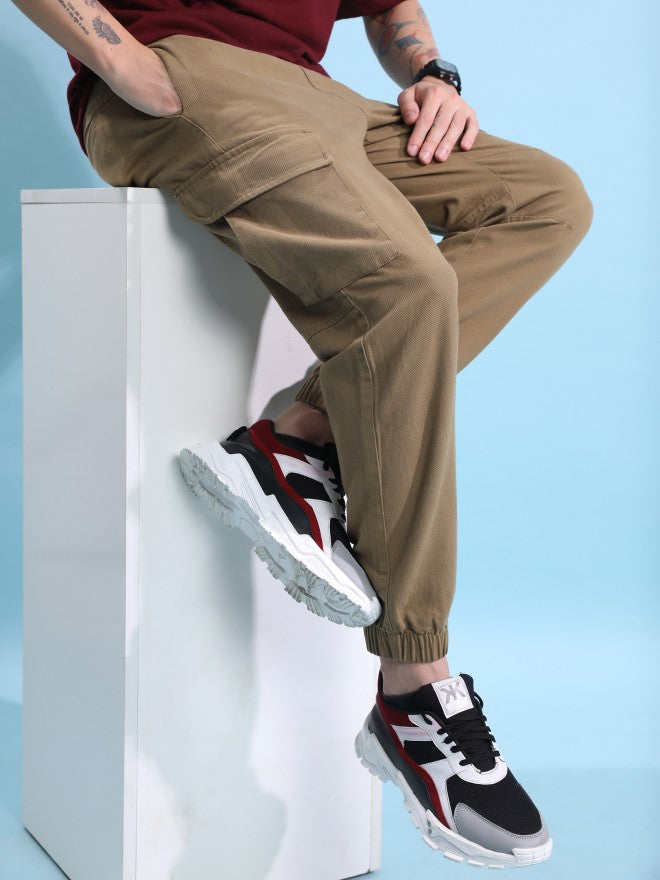 Highlander Men Khaki Regular Fit Solid Cargo jogger - Sand - Image 1
