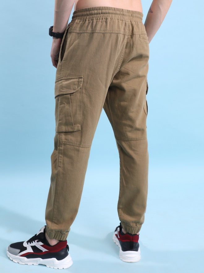 Highlander Men Khaki Regular Fit Solid Cargo jogger - Sand - Image 3