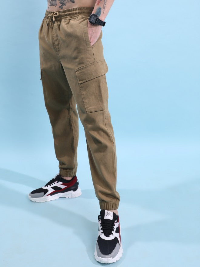 Highlander Men Khaki Regular Fit Solid Cargo jogger - Sand - Image 4