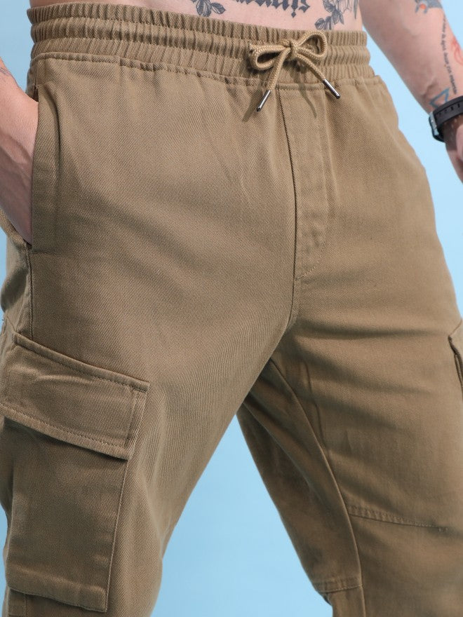 Highlander Men Khaki Regular Fit Solid Cargo jogger - Sand - Image 5