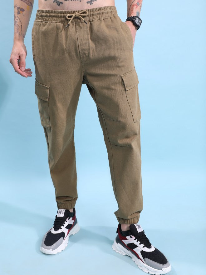 Highlander Men Khaki Regular Fit Solid Cargo jogger - Sand - Image 6