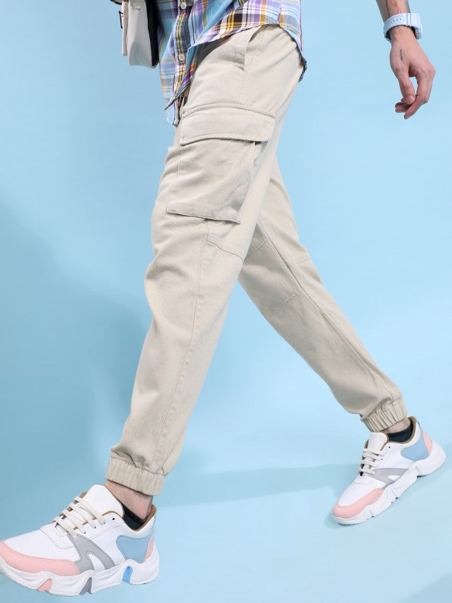 Highlander Men Beige Regular Fit Solid Cargo jogger - Beige - Image 1