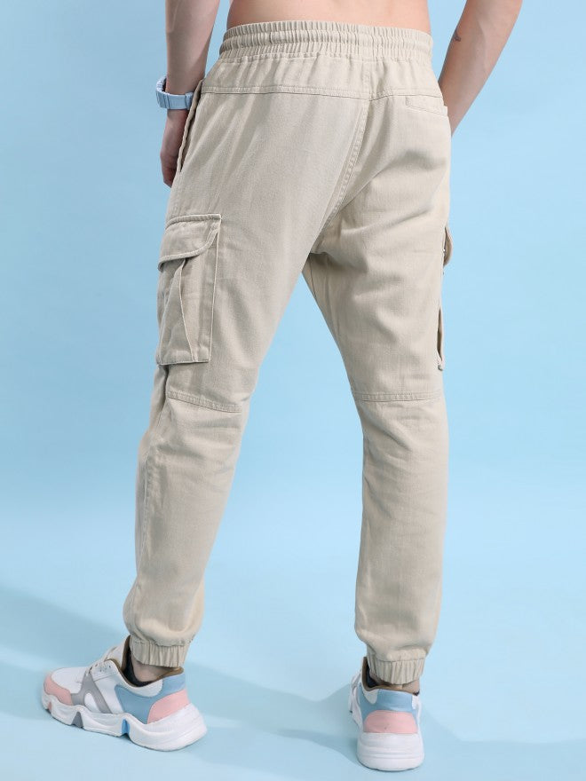Highlander Men Beige Regular Fit Solid Cargo jogger - Beige - Image 3