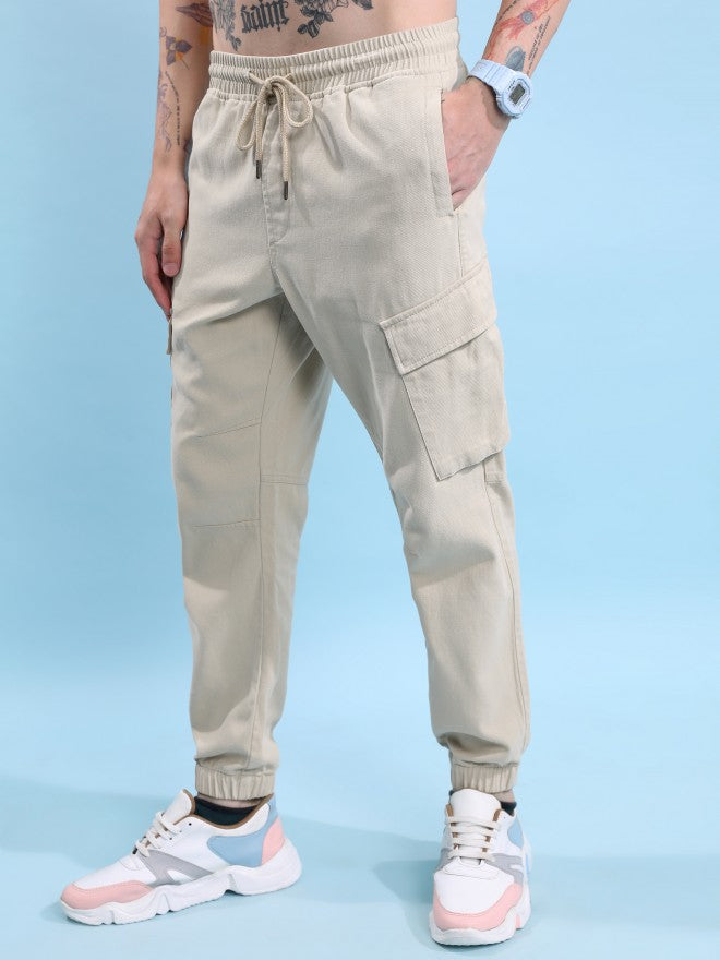 Highlander Men Beige Regular Fit Solid Cargo jogger - Beige - Image 4