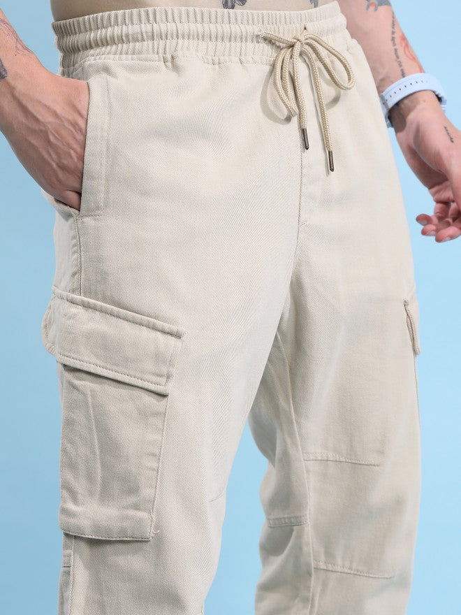 Highlander Men Beige Regular Fit Solid Cargo jogger - Beige - Image 5