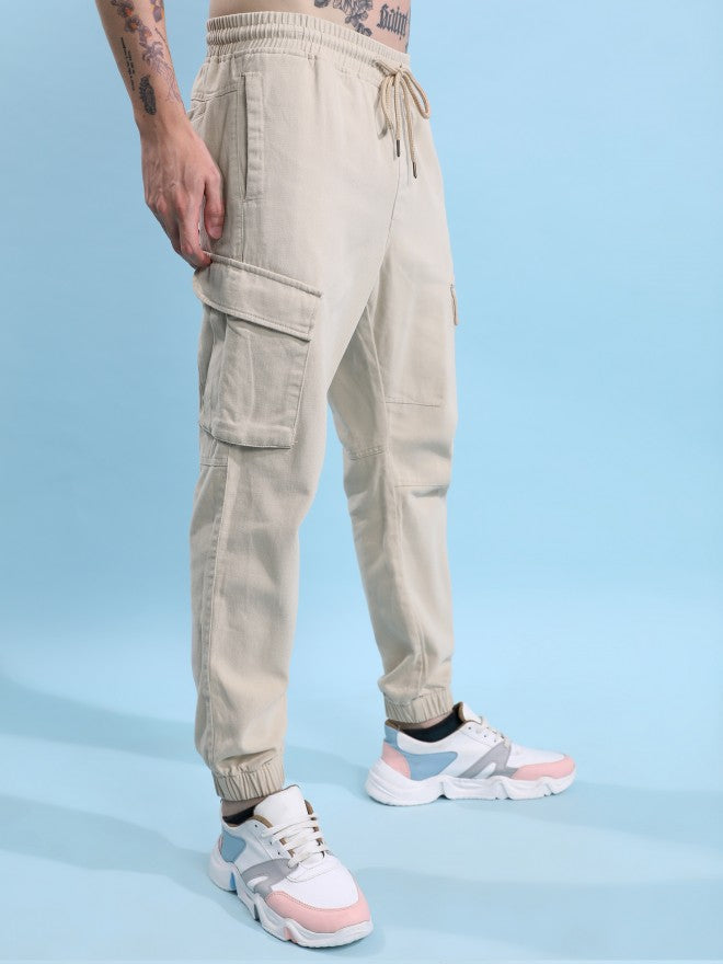 Highlander Men Beige Regular Fit Solid Cargo jogger - Beige - Image 6