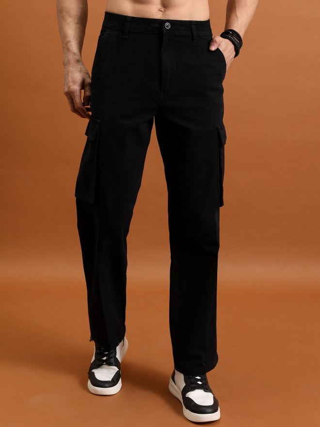 Highlander Men Black Regular Fit Solid Cargos - Black - Image 1