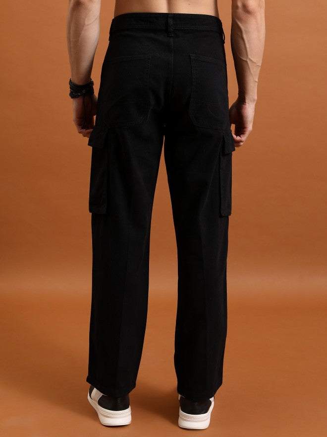 Highlander Men Black Regular Fit Solid Cargos - Black - Image 3