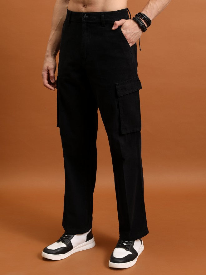 Highlander Men Black Regular Fit Solid Cargos - Black - Image 4