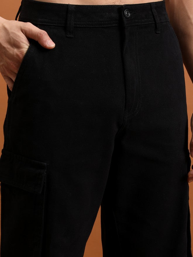 Highlander Men Black Regular Fit Solid Cargos - Black - Image 5
