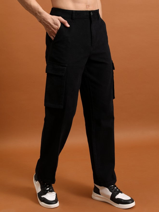 Highlander Men Black Regular Fit Solid Cargos - Black - Image 6